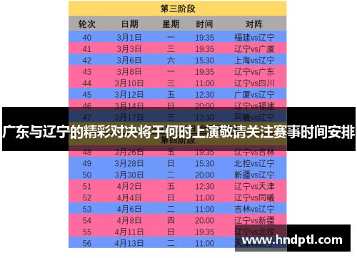 广东与辽宁的精彩对决将于何时上演敬请关注赛事时间安排